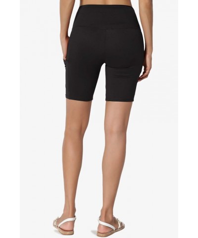 S~3X Brushed Microfiber Tummy Control Side Pocket Biker Short Leggings Black $11.69 Activewear