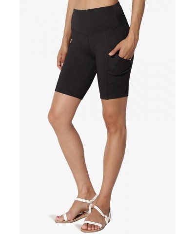 S~3X Brushed Microfiber Tummy Control Side Pocket Biker Short Leggings Black $11.69 Activewear