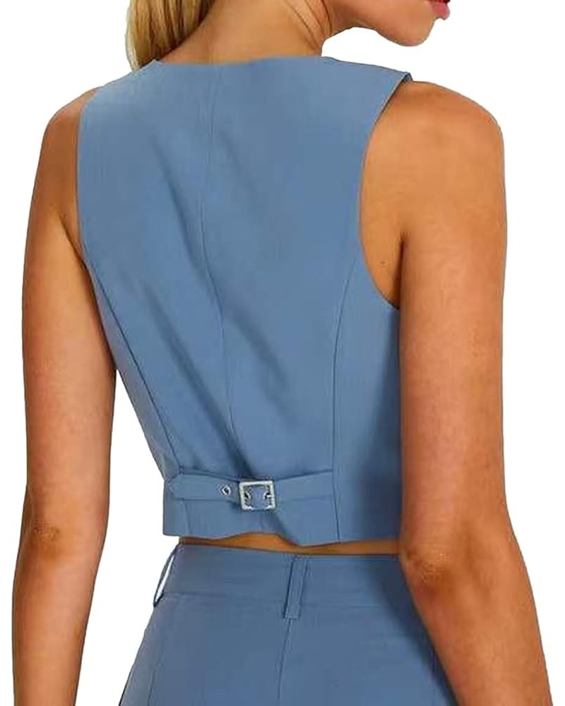 Womens Formal Regular Fitted Dressy Suit Single/Double Breasted V Neck Vest Waistcoat Blue-b $9.32 Vests