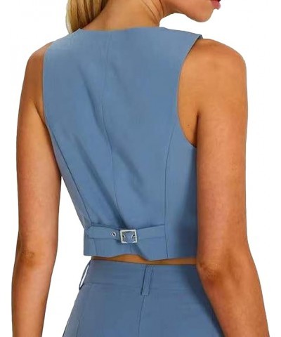 Womens Formal Regular Fitted Dressy Suit Single/Double Breasted V Neck Vest Waistcoat Blue-b $9.32 Vests