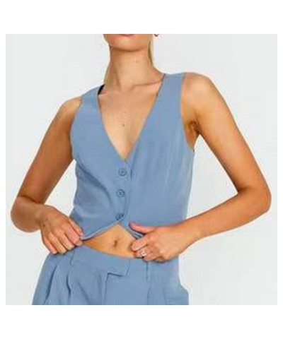 Womens Formal Regular Fitted Dressy Suit Single/Double Breasted V Neck Vest Waistcoat Blue-b $9.32 Vests