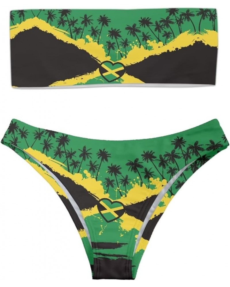 Padding Bandeau Top Swimsuit 2piece Bikini Tankini High Cut Panties Floral Leopard Designs Plus Size Jamaican Flag Novelty $1...