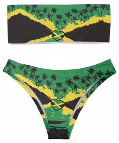 Padding Bandeau Top Swimsuit 2piece Bikini Tankini High Cut Panties Floral Leopard Designs Plus Size Jamaican Flag Novelty $1...