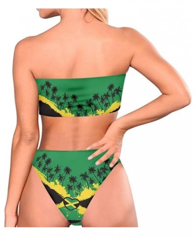 Padding Bandeau Top Swimsuit 2piece Bikini Tankini High Cut Panties Floral Leopard Designs Plus Size Jamaican Flag Novelty $1...