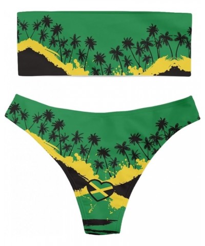 Padding Bandeau Top Swimsuit 2piece Bikini Tankini High Cut Panties Floral Leopard Designs Plus Size Jamaican Flag Novelty $1...