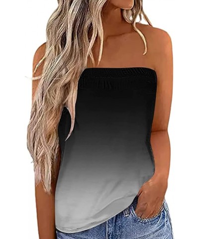 Womens Tube Tops Strapless Striped Tanks Backless Sexy Casual Bandeau Sleeveless Shirts Y Black $11.95 Tanks