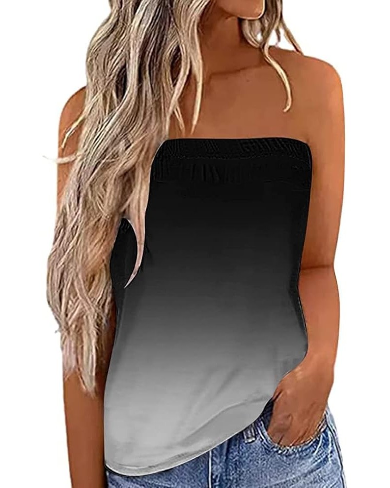 Womens Tube Tops Strapless Striped Tanks Backless Sexy Casual Bandeau Sleeveless Shirts Y Black $11.95 Tanks