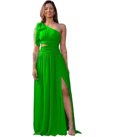 One Shoulder Ruched Bridesmaid Dresses for Women Slit Wedding Guest Dresses with Pockets Lime Green $25.30 Dresses