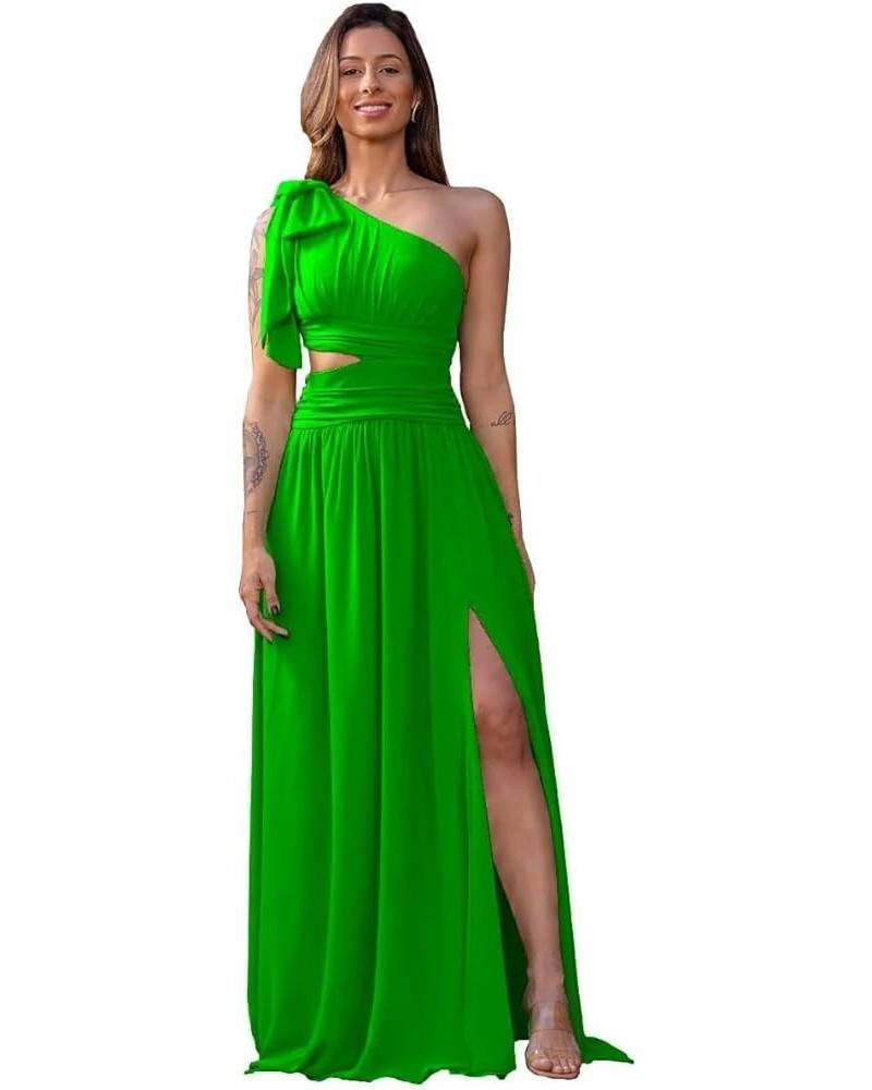 One Shoulder Ruched Bridesmaid Dresses for Women Slit Wedding Guest Dresses with Pockets Lime Green $25.30 Dresses