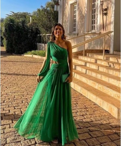 One Shoulder Ruched Bridesmaid Dresses for Women Slit Wedding Guest Dresses with Pockets Lime Green $25.30 Dresses