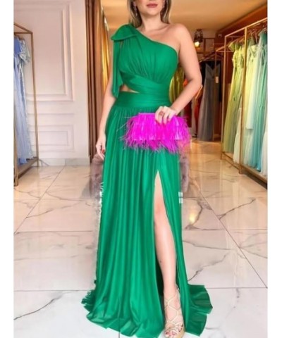 One Shoulder Ruched Bridesmaid Dresses for Women Slit Wedding Guest Dresses with Pockets Lime Green $25.30 Dresses