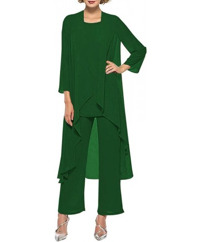 3 Pieces Mother of The Bride Dresses with Jacket Chiffon Pant Suits Set for Wedding Formal Evening Gown Hunter Green $26.95 S...