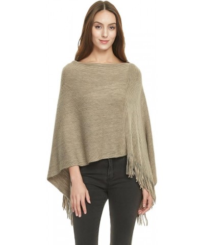 Women's Lightweight Poncho Sweater Versatile Shawl Wrap for Fall Winter 2023 Khaki $10.25 Sweaters