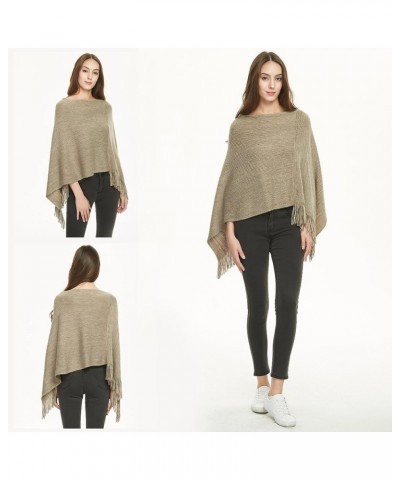 Women's Lightweight Poncho Sweater Versatile Shawl Wrap for Fall Winter 2023 Khaki $10.25 Sweaters