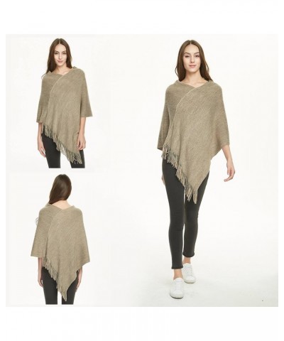 Women's Lightweight Poncho Sweater Versatile Shawl Wrap for Fall Winter 2023 Khaki $10.25 Sweaters