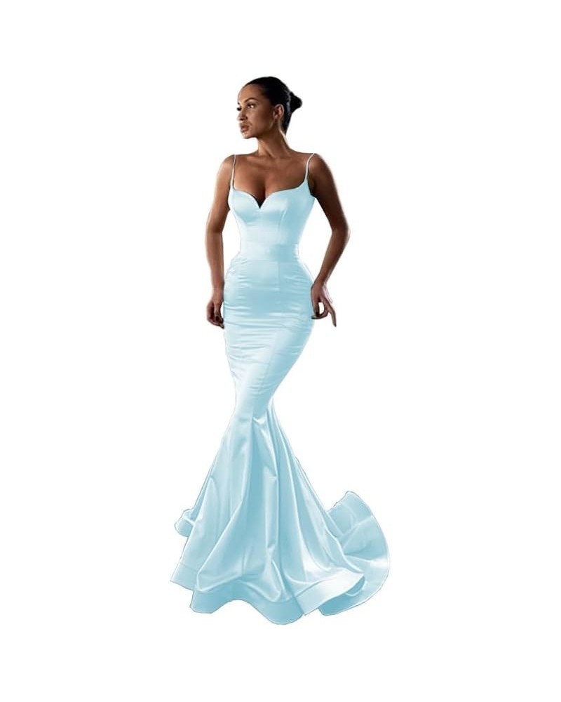 Women's Mermaid Sweetheart Spaghetti Straps Prom Dresses Ruched Long Evening Gowns Sky Blue $32.25 Dresses