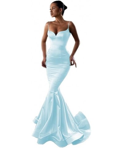 Women's Mermaid Sweetheart Spaghetti Straps Prom Dresses Ruched Long Evening Gowns Sky Blue $32.25 Dresses