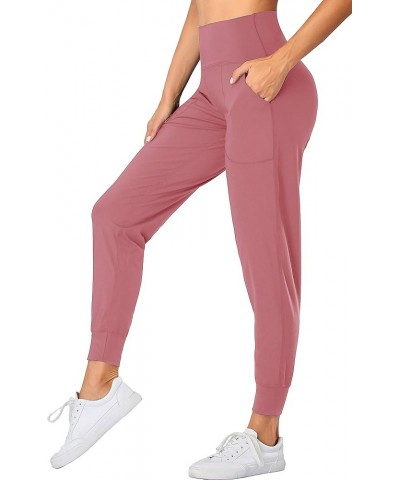 Women's Joggers High Waist Yoga Pockets Sweatpants Sport Workout Pants Misty Rose $10.50 Activewear