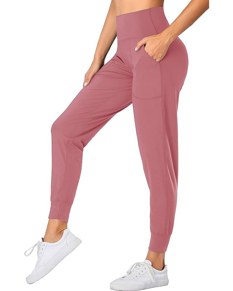 Women's Joggers High Waist Yoga Pockets Sweatpants Sport Workout Pants Misty Rose $10.50 Activewear