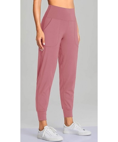 Women's Joggers High Waist Yoga Pockets Sweatpants Sport Workout Pants Misty Rose $10.50 Activewear