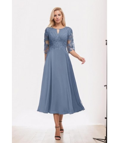 Lace Appliques Mother of The Bride Dresses for Wedding Long Sleeves Chiffon Pleated A-Line Prom Formal Evening Gown Burnt Ora...