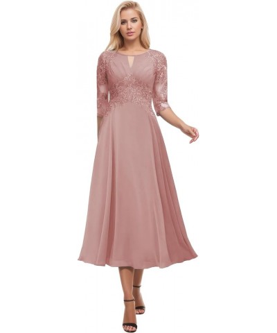 Lace Appliques Mother of The Bride Dresses for Wedding Long Sleeves Chiffon Pleated A-Line Prom Formal Evening Gown Burnt Ora...