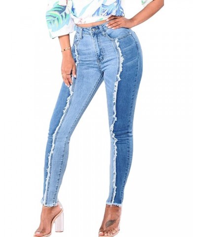 ebossy Women Fashion Stylish Stretch Butt-Lift Color Block Fringed Skinny Jean Pants (Small, Blue) $19.32 Jeans