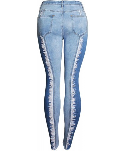 ebossy Women Fashion Stylish Stretch Butt-Lift Color Block Fringed Skinny Jean Pants (Small, Blue) $19.32 Jeans