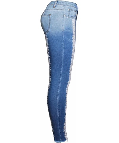 ebossy Women Fashion Stylish Stretch Butt-Lift Color Block Fringed Skinny Jean Pants (Small, Blue) $19.32 Jeans