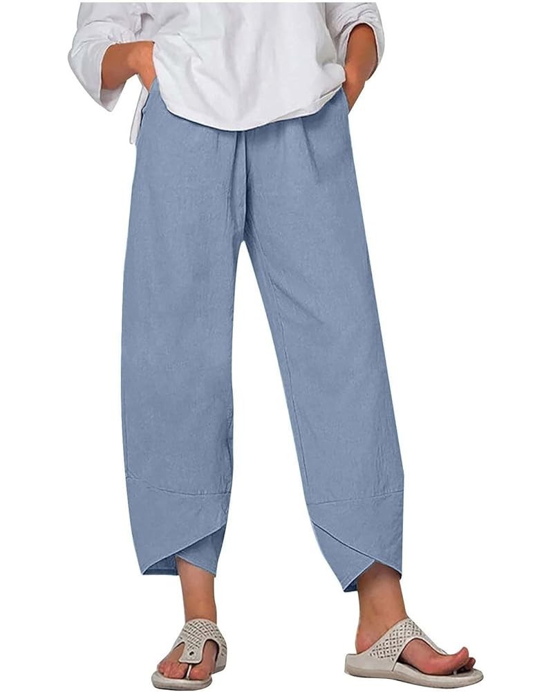 Linen Pants for Women High Waisted Casual Lounge Harem Pants with Pockets Wide Cropped Leg Summer Trousers 2023 2 Blue $11.75...