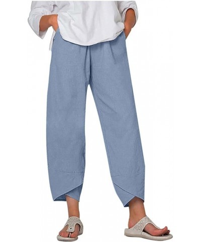 Linen Pants for Women High Waisted Casual Lounge Harem Pants with Pockets Wide Cropped Leg Summer Trousers 2023 2 Blue $11.75...