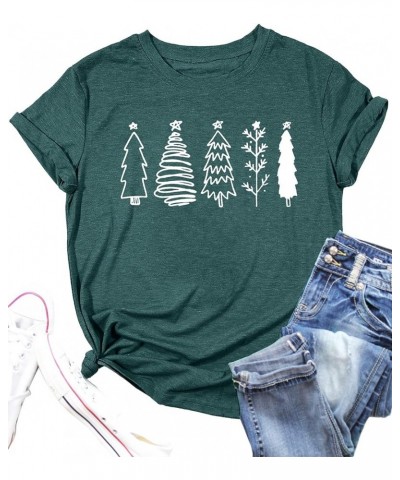 Christmas Tree Shirt for Women Merry Christmas Printed T-Shirts Short Sleeve Holiday Tee Xmas Gift Tops D Green1 $11.20 T-Shirts