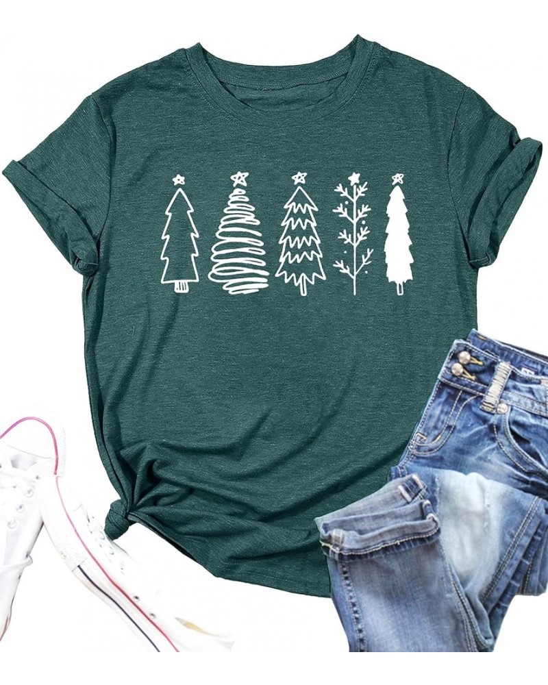 Christmas Tree Shirt for Women Merry Christmas Printed T-Shirts Short Sleeve Holiday Tee Xmas Gift Tops D Green1 $11.20 T-Shirts