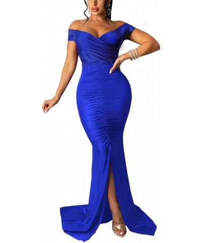 Women's Sexy Off Shoulder Dress V Neck High Split Long Formal Party Maxi Floor Dresses Evening Gown 6royal Blue $18.06 Dresses