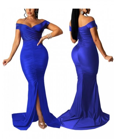 Women's Sexy Off Shoulder Dress V Neck High Split Long Formal Party Maxi Floor Dresses Evening Gown 6royal Blue $18.06 Dresses