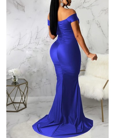 Women's Sexy Off Shoulder Dress V Neck High Split Long Formal Party Maxi Floor Dresses Evening Gown 6royal Blue $18.06 Dresses