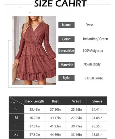 Womens 2023 Spring Summer Wrap V Neck Swiss Dot Long Sleeve Mini Dress 03-indianred $22.41 Dresses