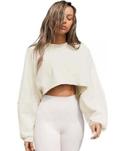 Women Sweater Short Sports T-shirt Long Sleeve Sweatshirts Round Neck Hoodies Pullover Blouse Tops Apricot $13.49 Accessories