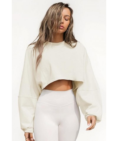 Women Sweater Short Sports T-shirt Long Sleeve Sweatshirts Round Neck Hoodies Pullover Blouse Tops Apricot $13.49 Accessories