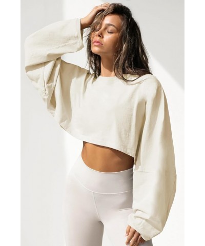 Women Sweater Short Sports T-shirt Long Sleeve Sweatshirts Round Neck Hoodies Pullover Blouse Tops Apricot $13.49 Accessories