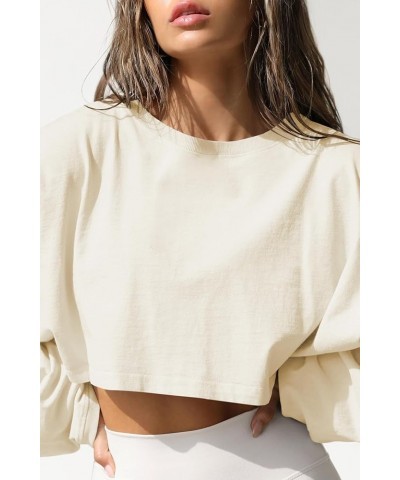 Women Sweater Short Sports T-shirt Long Sleeve Sweatshirts Round Neck Hoodies Pullover Blouse Tops Apricot $13.49 Accessories