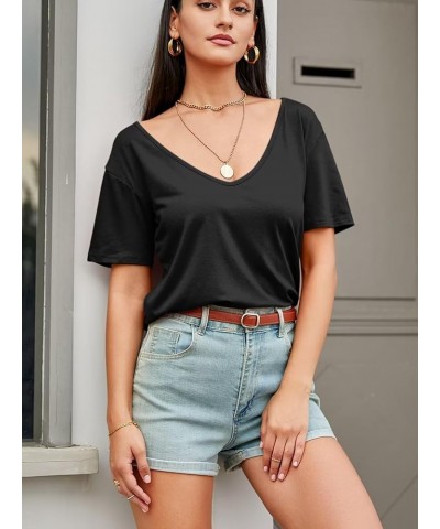 Womens Deep V Neck T Shirts Casual Short Sleeve Loose Fit Basic Fashion Tee Tops Black $14.24 T-Shirts