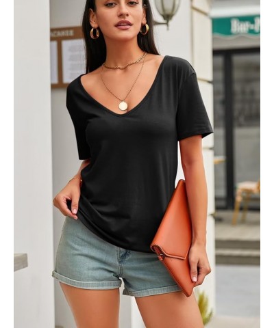 Womens Deep V Neck T Shirts Casual Short Sleeve Loose Fit Basic Fashion Tee Tops Black $14.24 T-Shirts