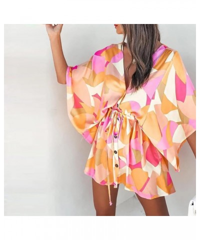 Summer Dresses for Women 2024 Fashion Boho Floral Printed Beach Dress Flowy Ruffle 3/4 Sleeve Button Down Kimono Mini Dress B...