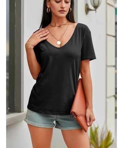 Womens Deep V Neck T Shirts Casual Short Sleeve Loose Fit Basic Fashion Tee Tops Black $14.24 T-Shirts