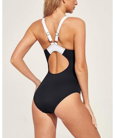 One Piece Swimsuit Women Tummy Control Bathing Suits for Women Athletic Swimsuits with Adjustable Strap Black & White $16.82 ...