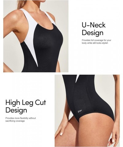 One Piece Swimsuit Women Tummy Control Bathing Suits for Women Athletic Swimsuits with Adjustable Strap Black & White $16.82 ...