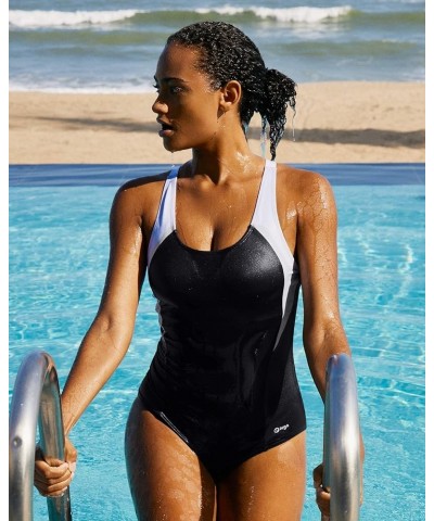 One Piece Swimsuit Women Tummy Control Bathing Suits for Women Athletic Swimsuits with Adjustable Strap Black & White $16.82 ...