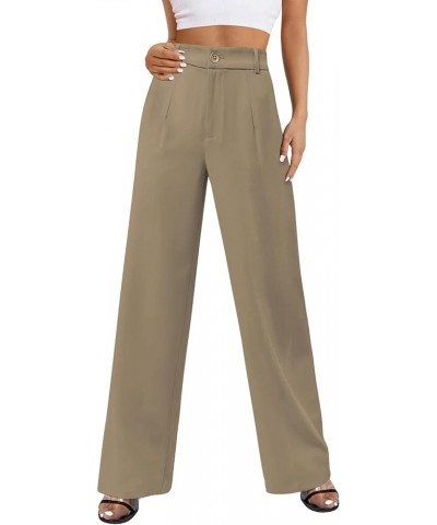 Womens Wide Leg Slacks High Waisted Pants Straight Long Work Business Trousers with Pockets 29"Inseam C-khaki $17.10 Pants