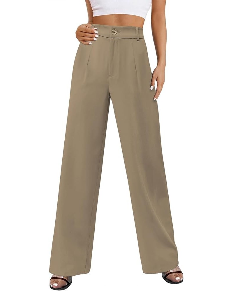 Womens Wide Leg Slacks High Waisted Pants Straight Long Work Business Trousers with Pockets 29"Inseam C-khaki $17.10 Pants